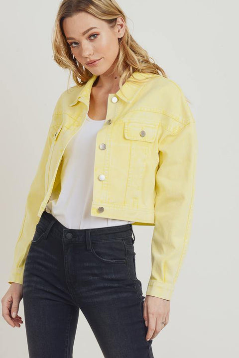 Acid Washed Denim Jacket, Color: Yellow (Front View)