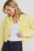 Acid Washed Denim Jacket, Color: Yellow (Detail View)