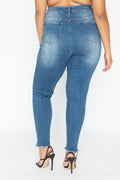 Mid-Rise Distressed Skinny Curve+ (Color Medium - Back View)
