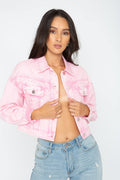 Acid Washed Denim Jacket, Color: Pink ( Profile View)
